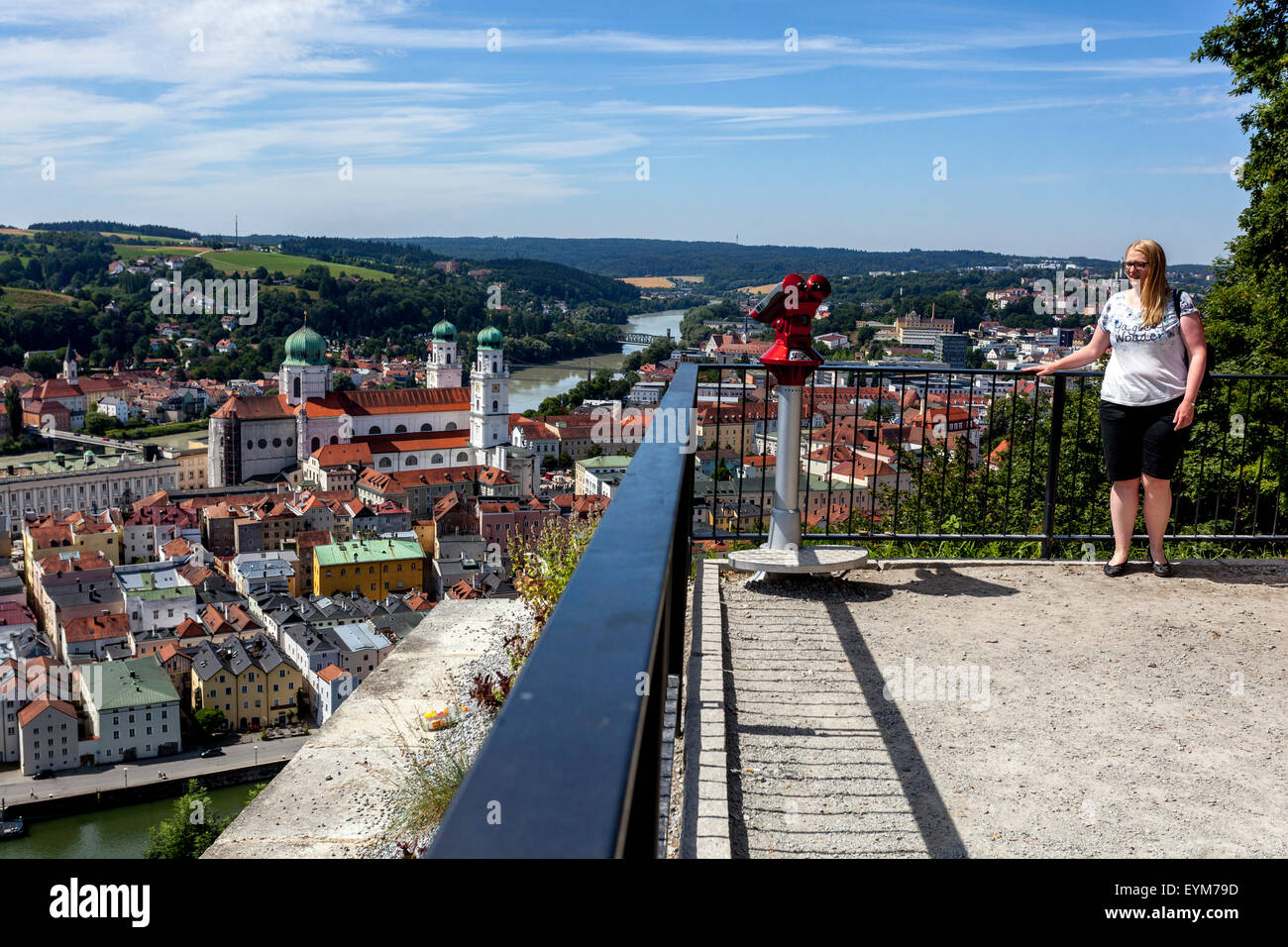 Blick auf die Stadt Passau-Lage mit Blick auf die Donau, Niederbayern, Deutschland, Europa Stockfoto