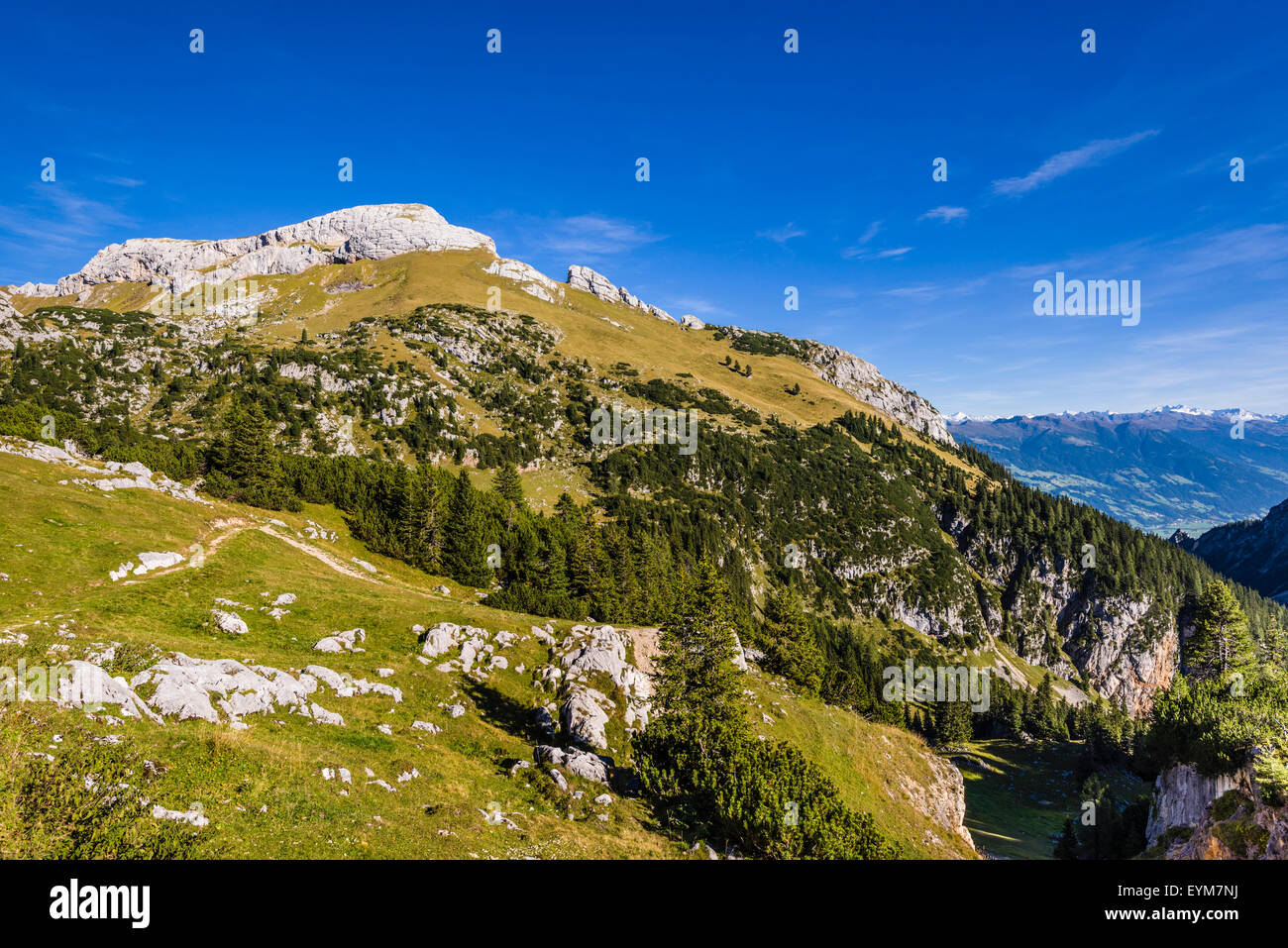 Österreich, Tirol, Achensee Region, Rofangebirges, Maurach am Achensee, Ansicht von Mauritz Alp auf Hai Dach Stellwand, Stockfoto