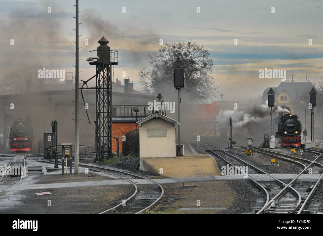 Wernigerode, HSB, Bahnhof, Schmalspur, Dampfmaschinen, Klumpen Straße Stockfoto