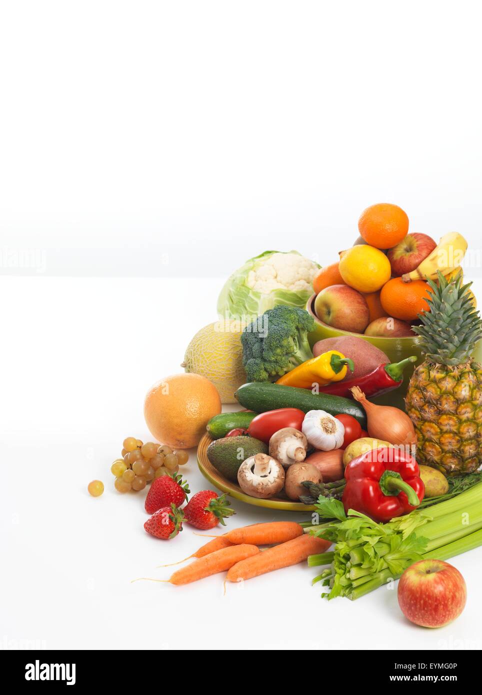Obst und Gemüse zur Veranschaulichung einer gesunden Ernährung. Stockfoto