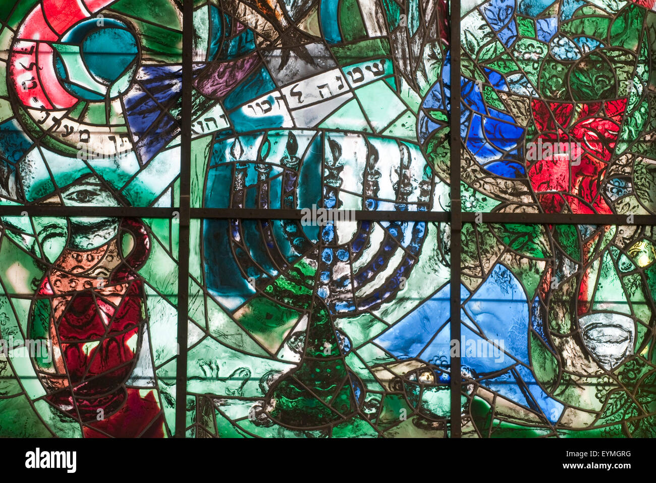 Chagall-Fenster, Synagoge im Hadassah Hospital, Jerusalem, Israel Stockfoto
