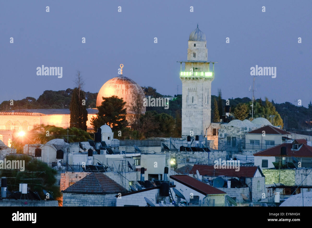 Jerusalem, Blick über die Altstadt während der Dämmerung, Israel Stockfoto