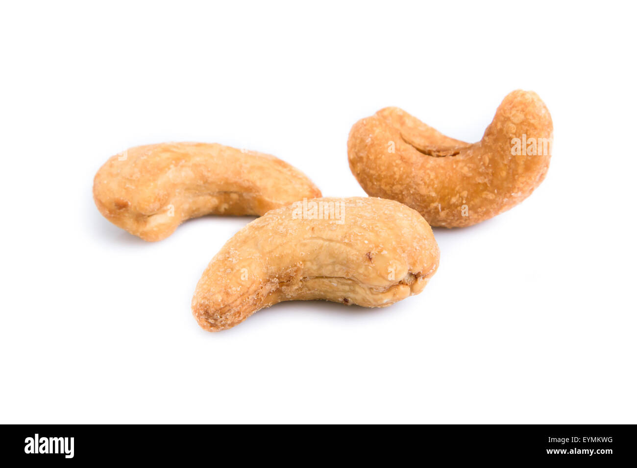 Cashew-Nüssen würzen isolierten auf weißen Hintergrund Stockfoto