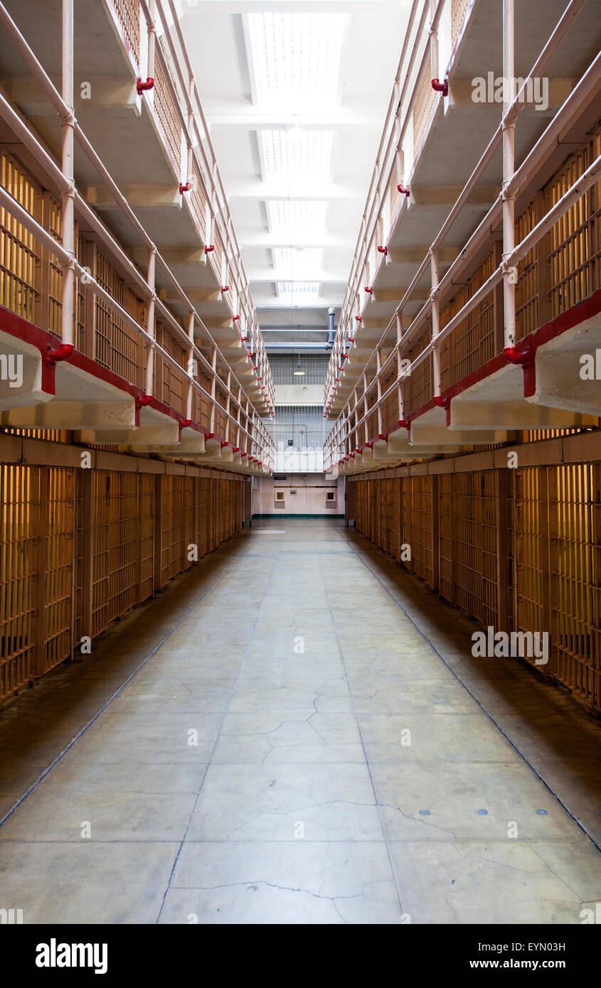 Gefängniszellen in Alcatraz, San Francisco, USA Stockfoto