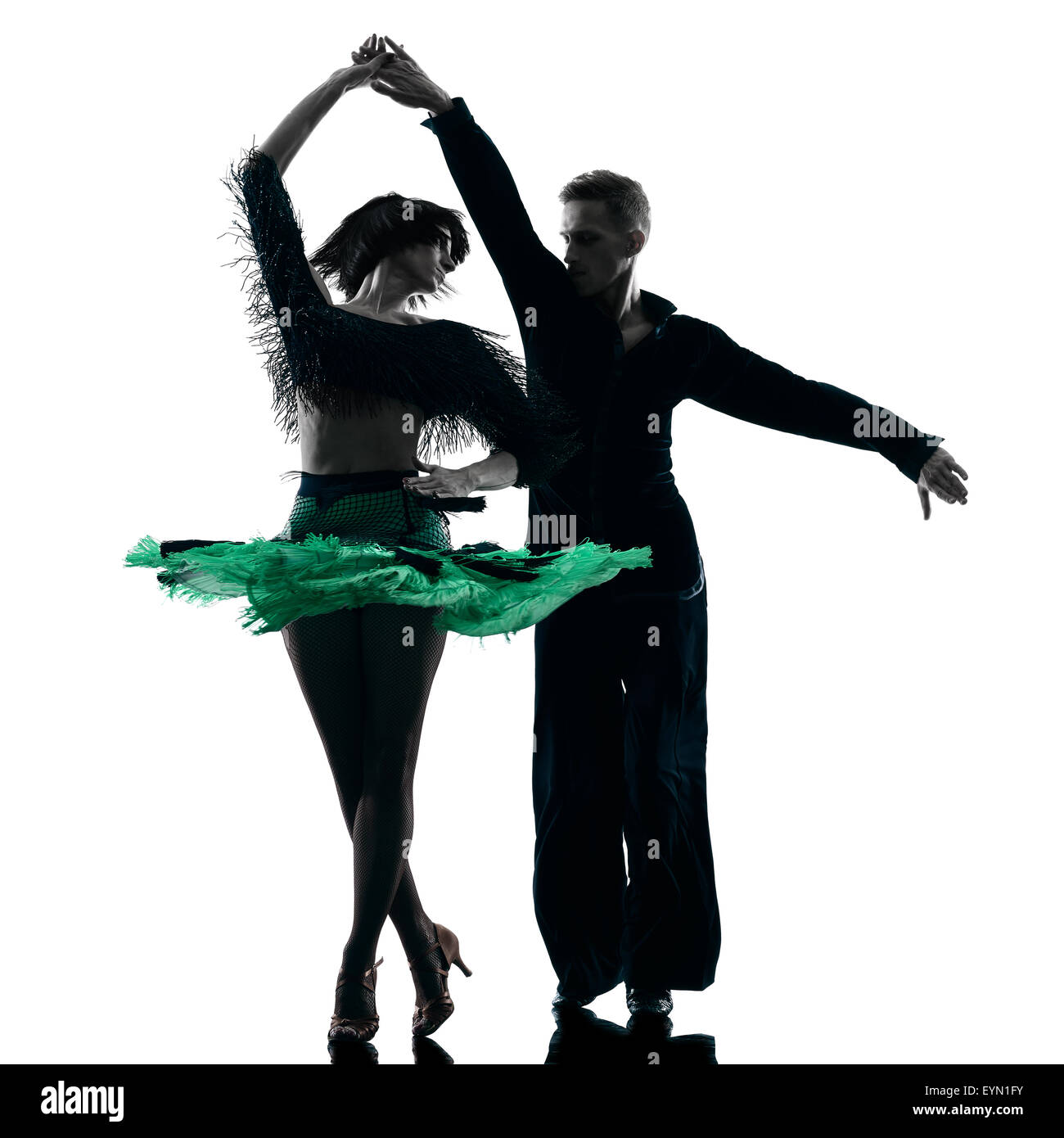 eine kaukasische elegante paar Tänzer tanzen im Studio Silhouette isoliert auf weißem Hintergrund Stockfoto