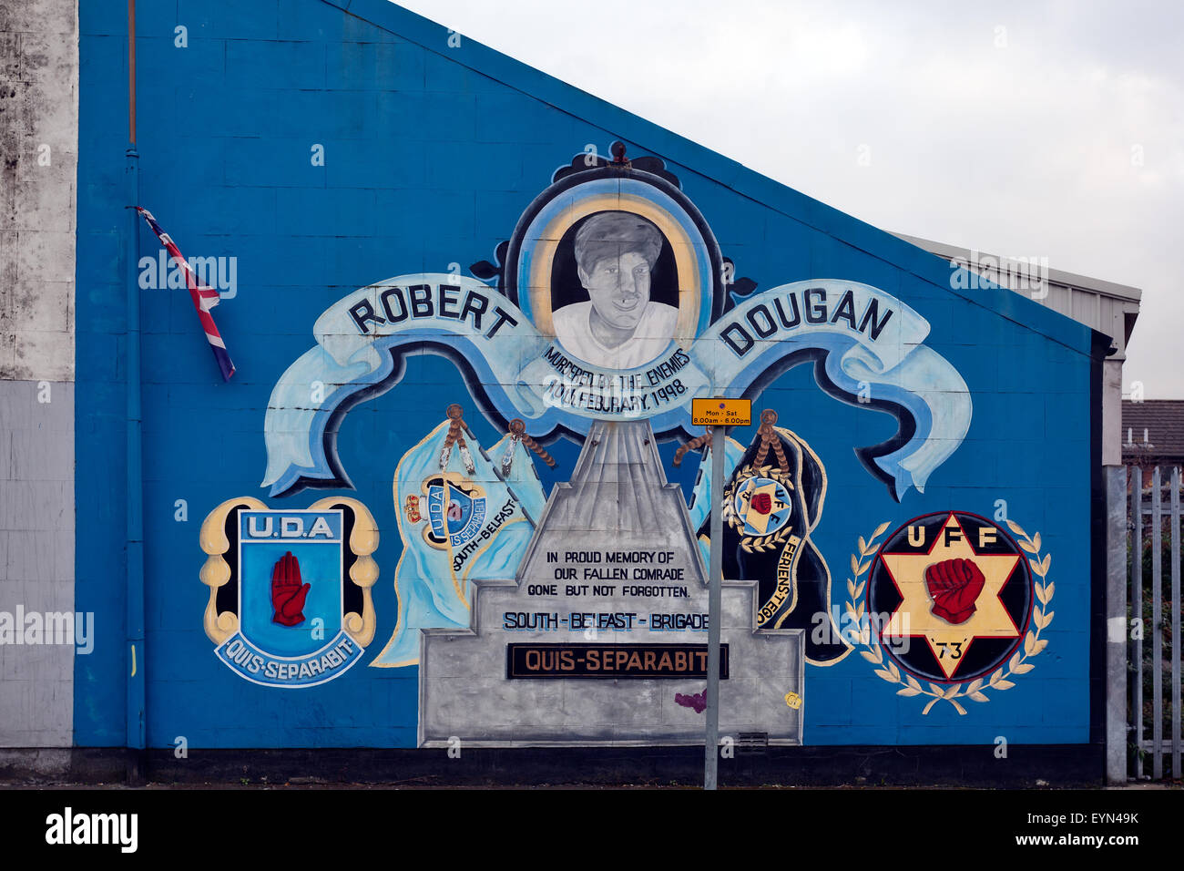 Loyalistischen paramilitärischen Wandgemälde in Belfast, Nordirland Stockfoto
