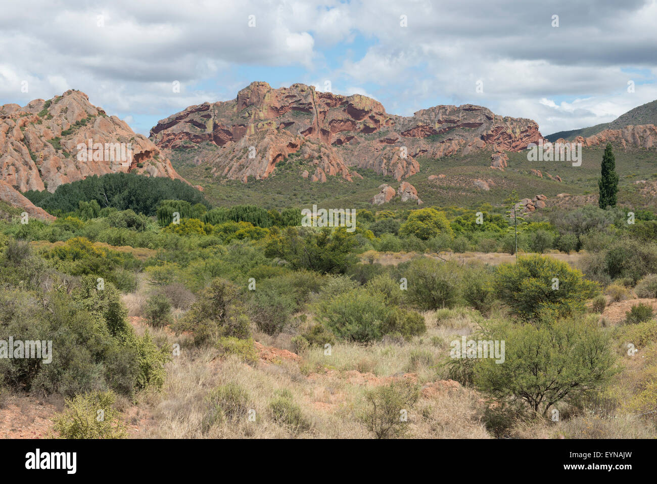 Red Stone Hills zwischen Calitzdorp und Oudtshoorn, am Fusse der Swartberge, Western Cape, Südafrika Stockfoto