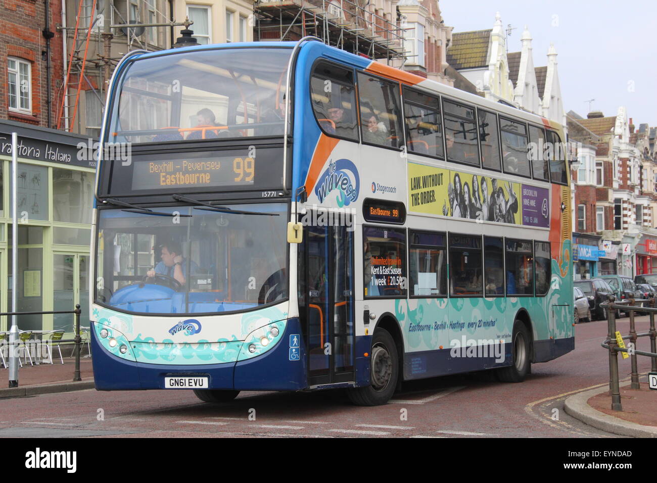 Stagecoach Süd Osten Alexander Dennis ADL Enviro 400 Doppeldecker Bus in Bexhill-On-Sea Wave Route 99. Stockfoto