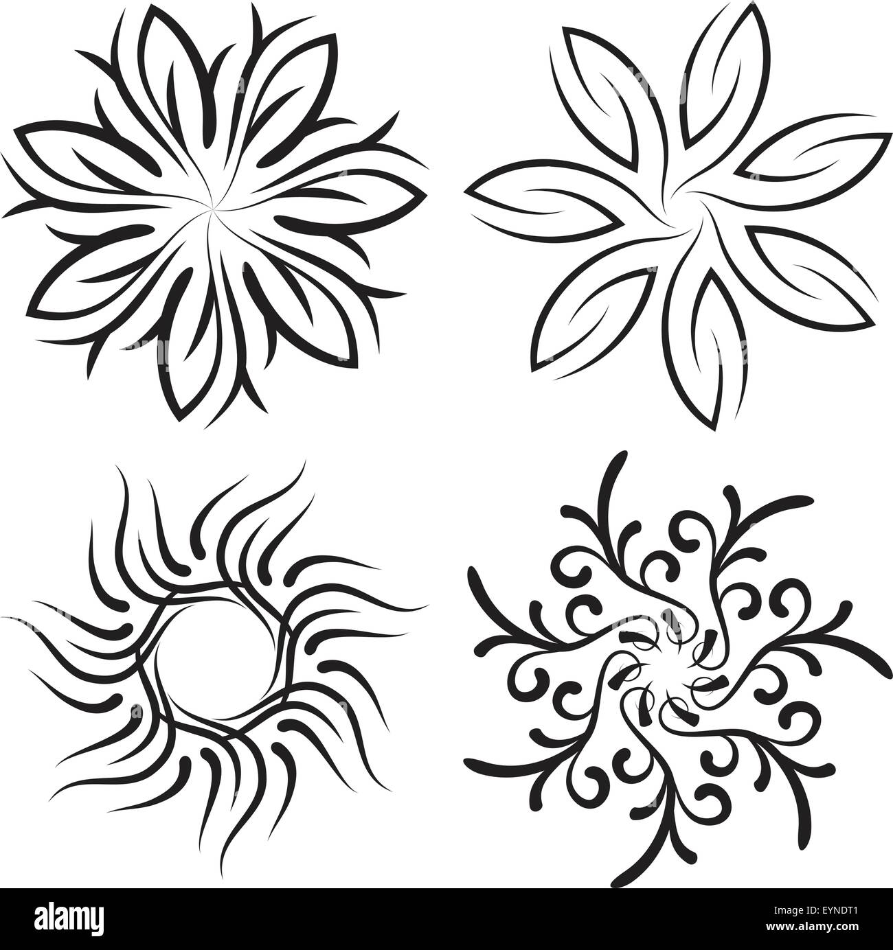 Vector set symmetrische Muster. Schneeflocken oder Blumen Stock Vektor