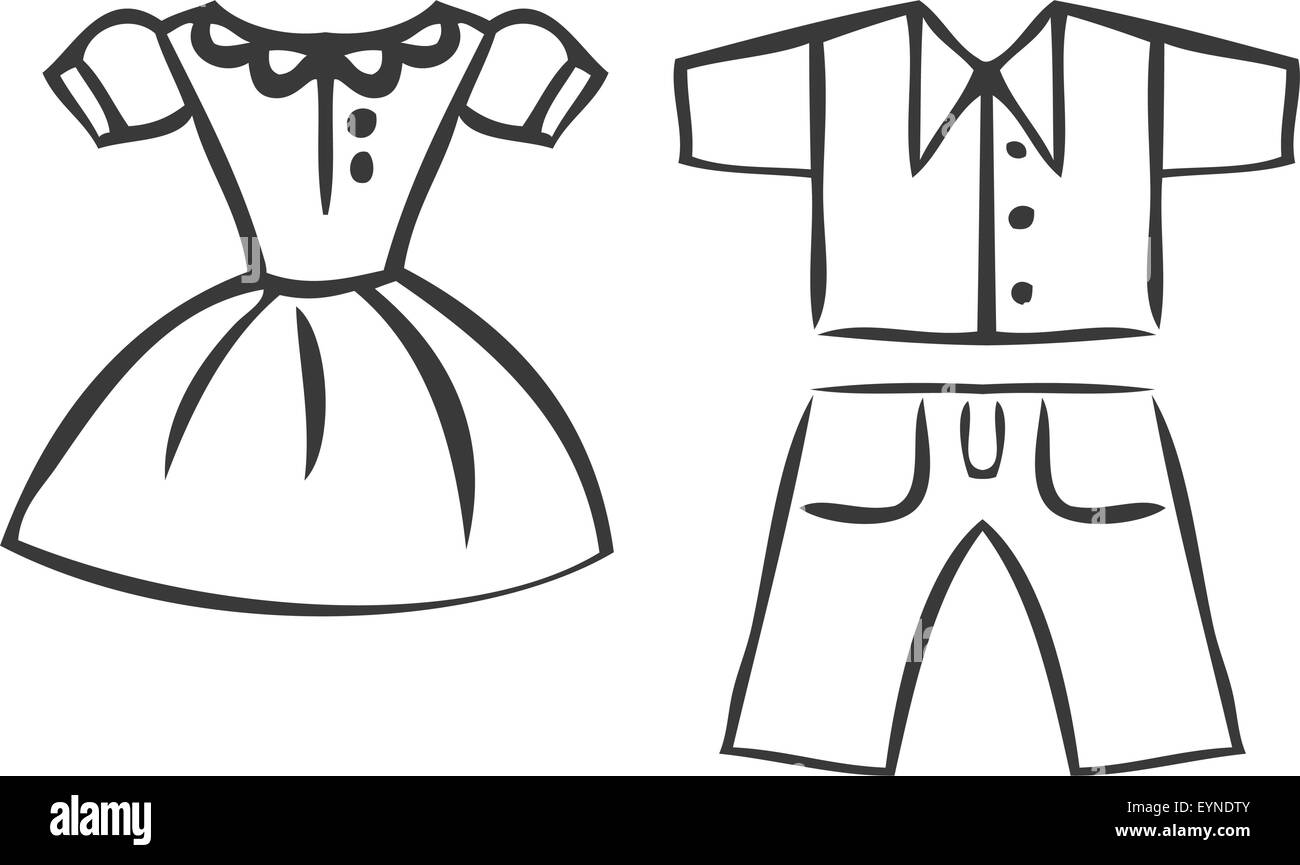Vector set Cartoon Kleidung. Kleider, Hemden und Hosen. Gliederung  Stock-Vektorgrafik - Alamy