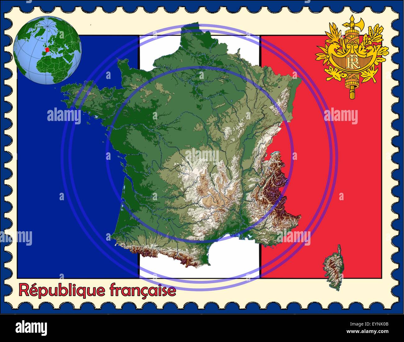 Frankreich Karte Flagge Wappen Stempel Alamy