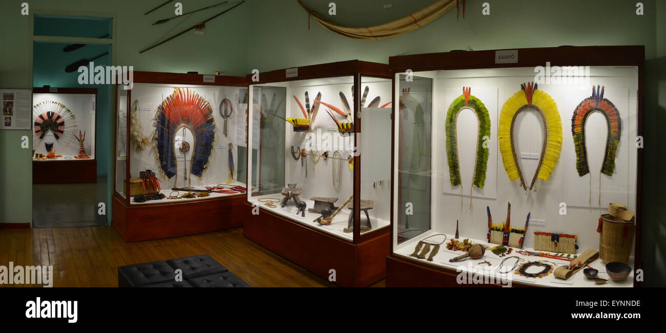Traditionellen Stammes-Artikel im "Amazonas indigenen Kulturen Museum" in Iquitos, Peru. Stockfoto