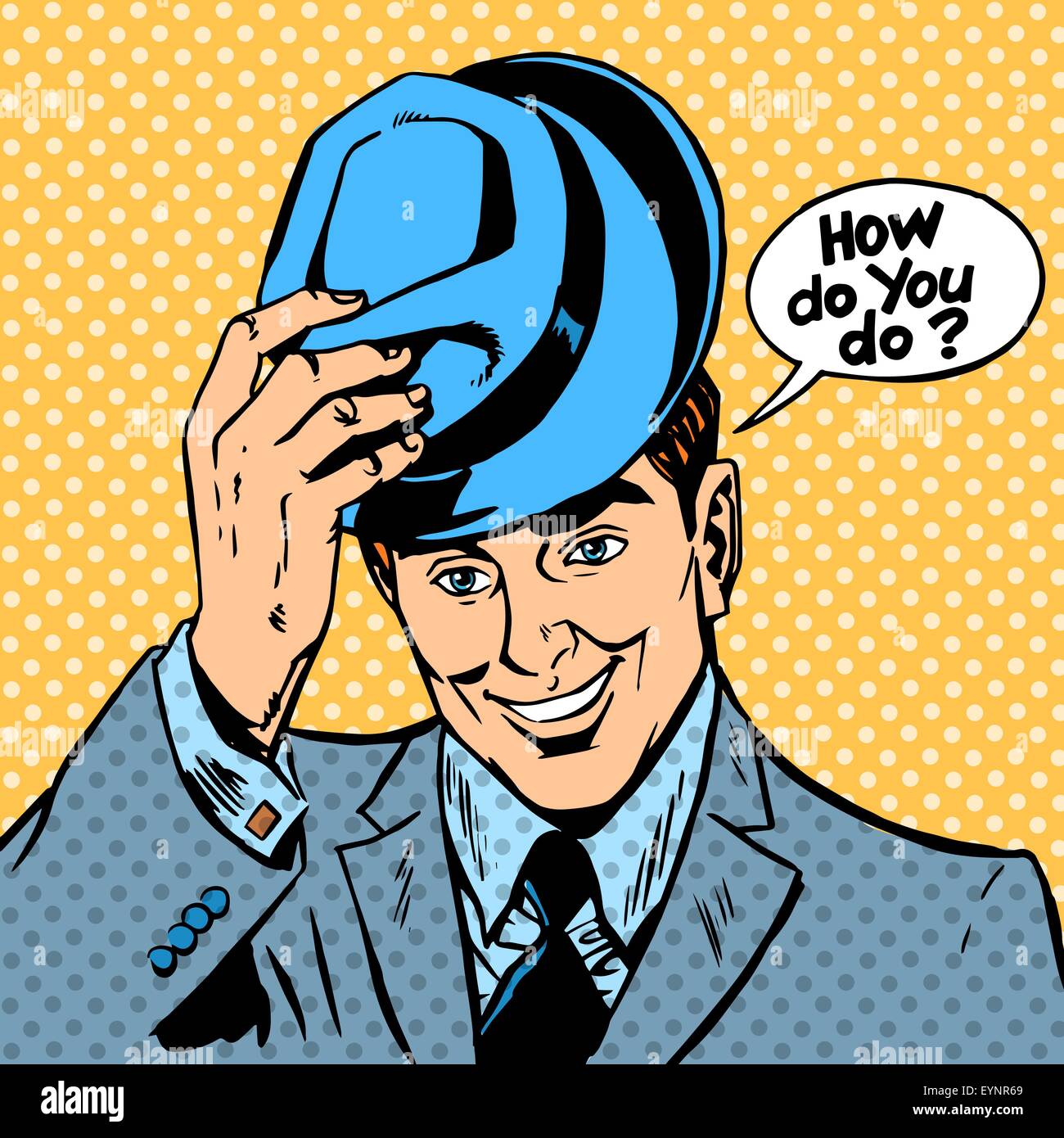 Gruß des Mannes wirft seinen Hut wie machst du Stock Vektor