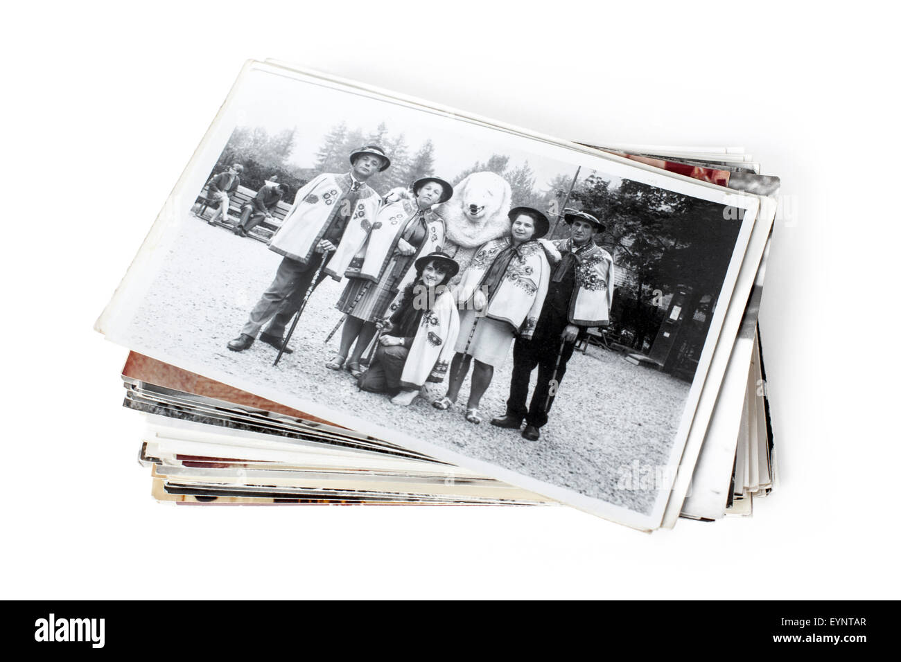 Stapel von alten Familienfotos Stockfoto