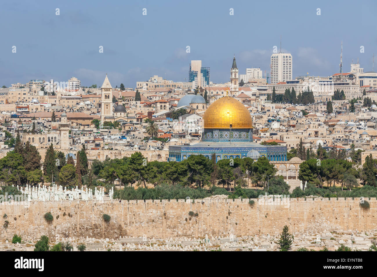 Blick auf Altstadt und Dom von der Rock-Moschee in Jerusalem, Israel. Stockfoto