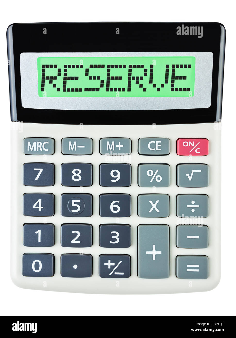 Taschenrechner mit RESERVE auf display isolierten auf weißen Hintergrund Stockfoto