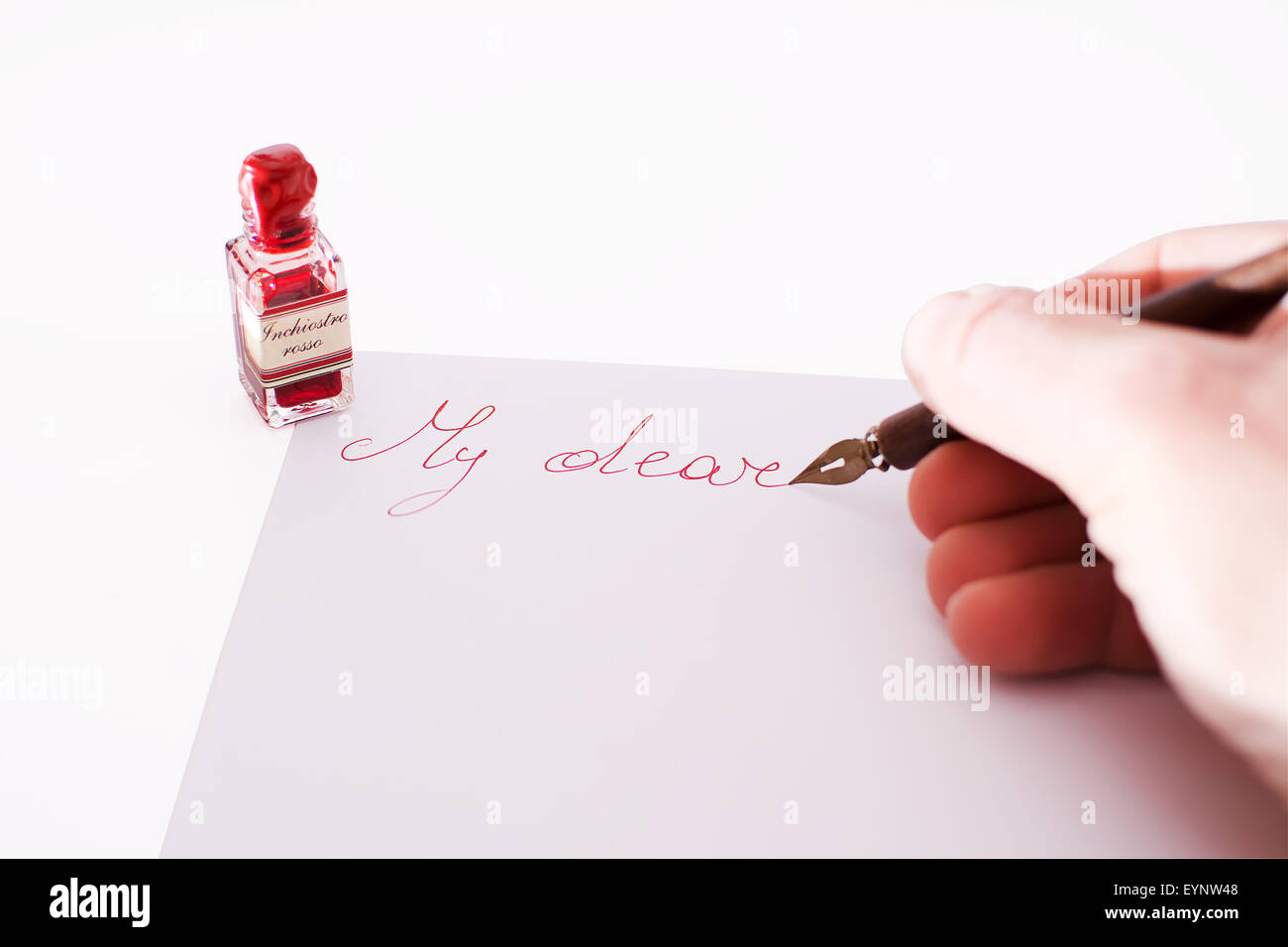 Brief an "meine Liebe, Handriter mit roter Tinte Stockfoto