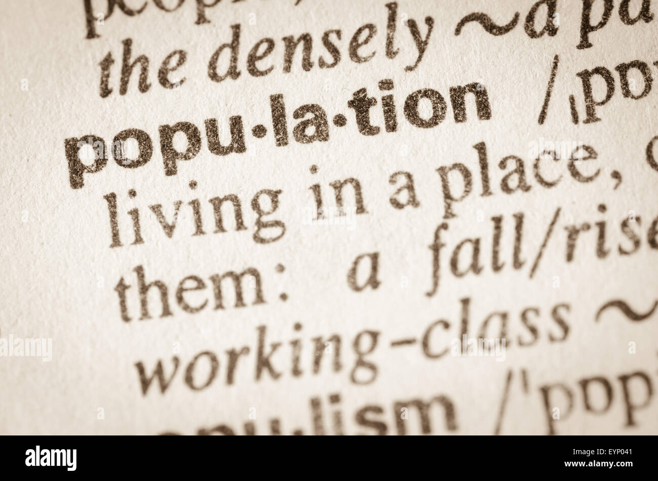 Definition des Wortes Bevölkerung im Wörterbuch Stockfoto
