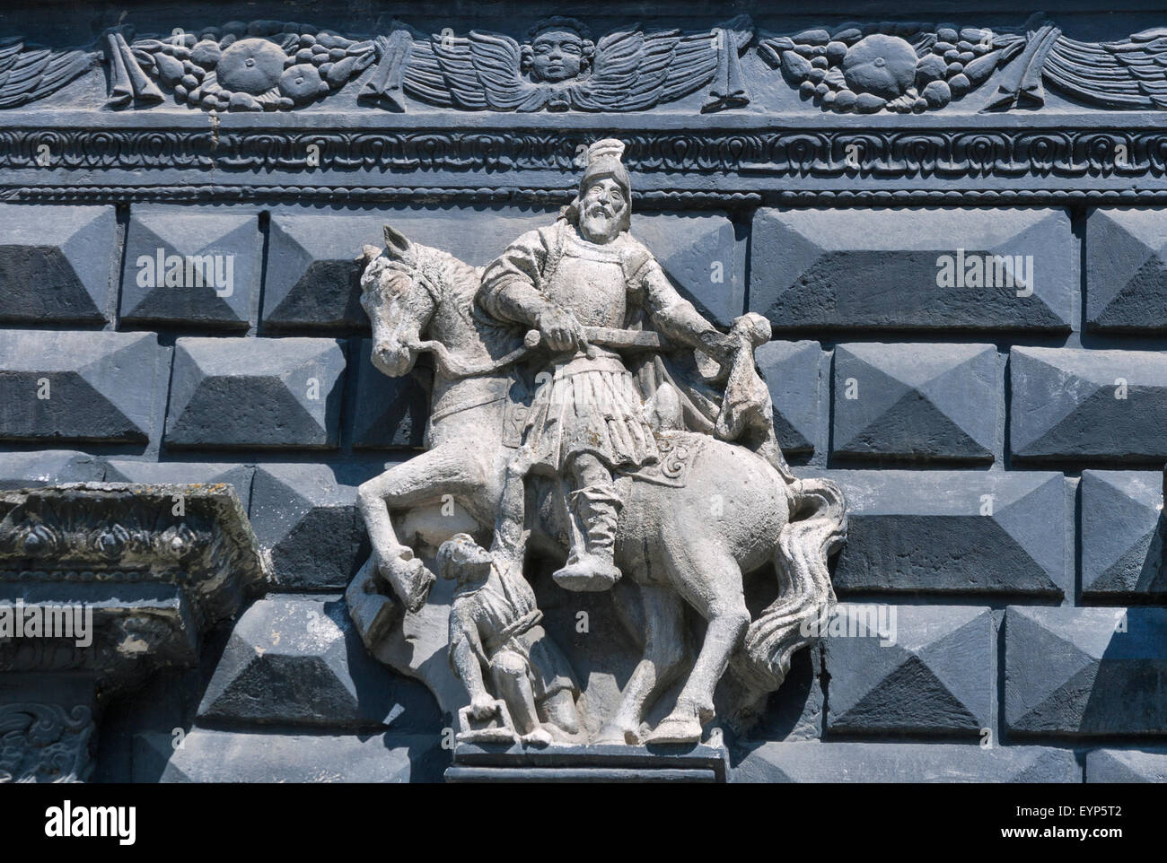 Fahrer-Skulptur auf Straße Wand in Lemberg, Ukraine Stockfoto
