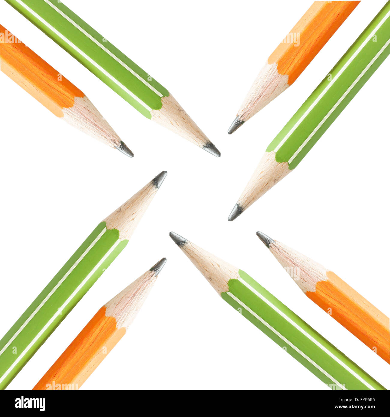 Vier Paare von isolierten Bleistifte auf weißem Hintergrund Stockfoto
