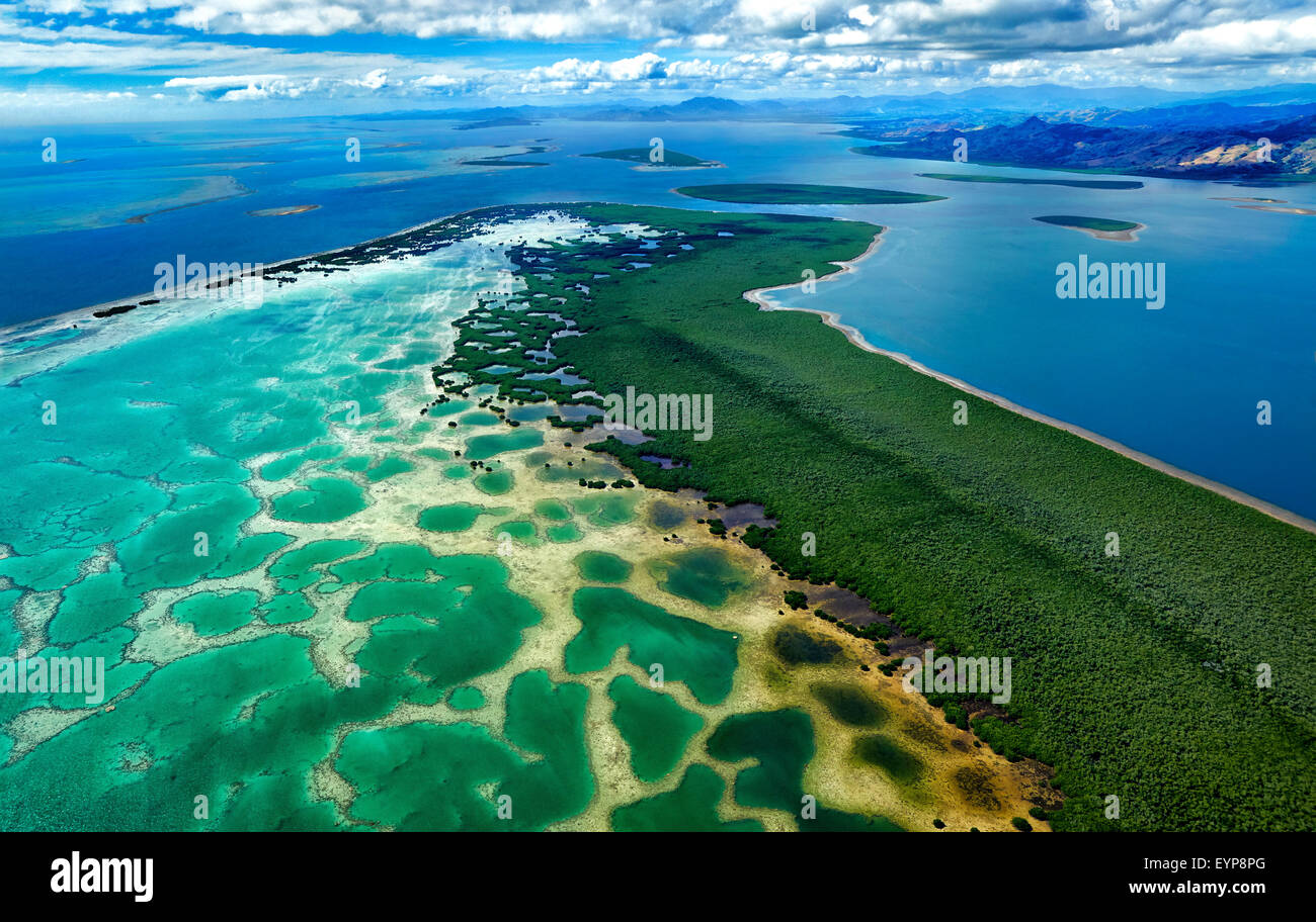 Coral Reef Netzwerk und die Lagune im Norden Fidschi Stockfoto