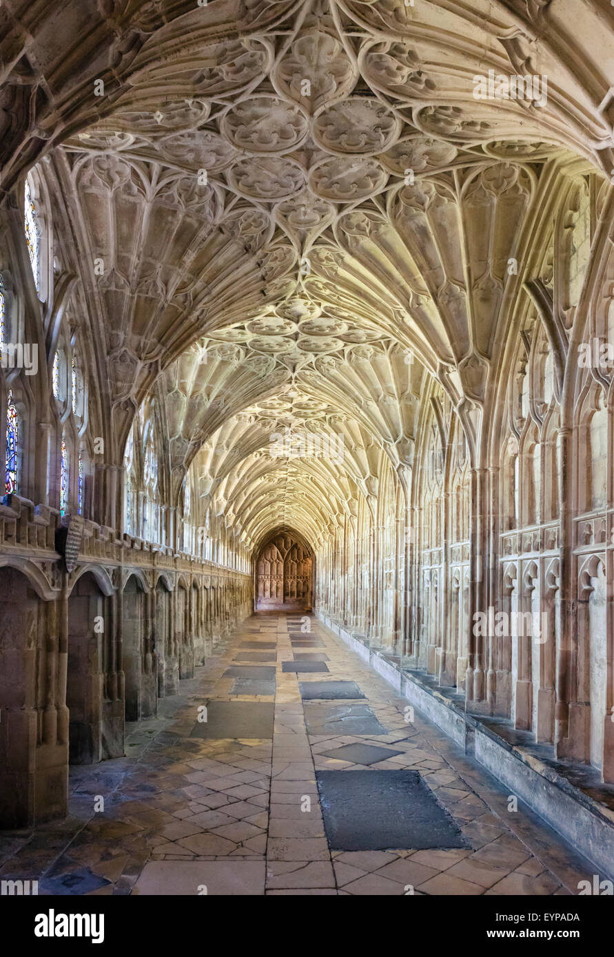 Großer Kreuzgang in Gloucester Cathedral, Standort für mehrere Harry Potter Filme, Gloucester, Gloucestershire, England, UK Stockfoto