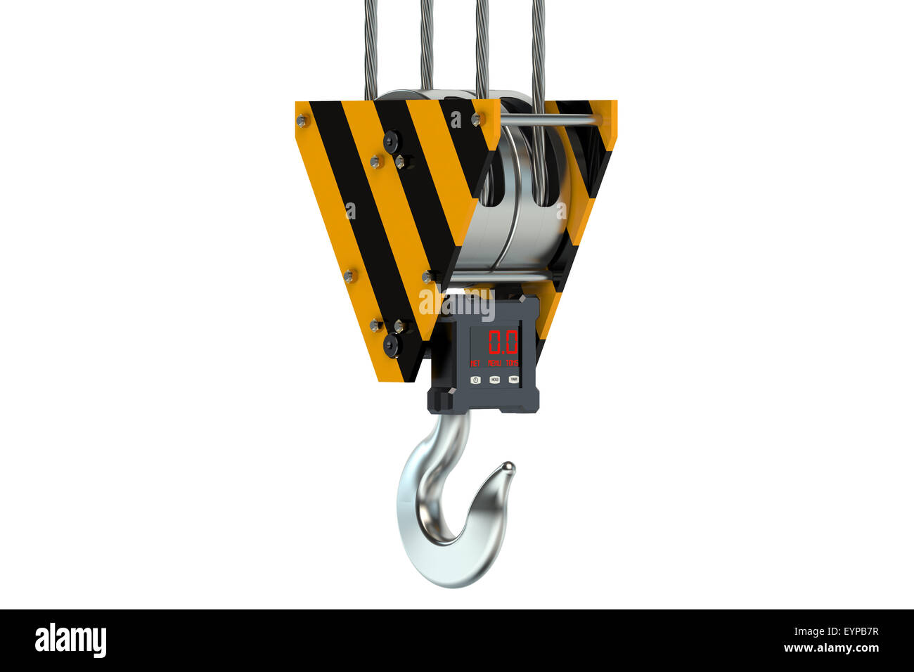 industrielle Kranwaage isoliert auf weißem Hintergrund Stockfoto