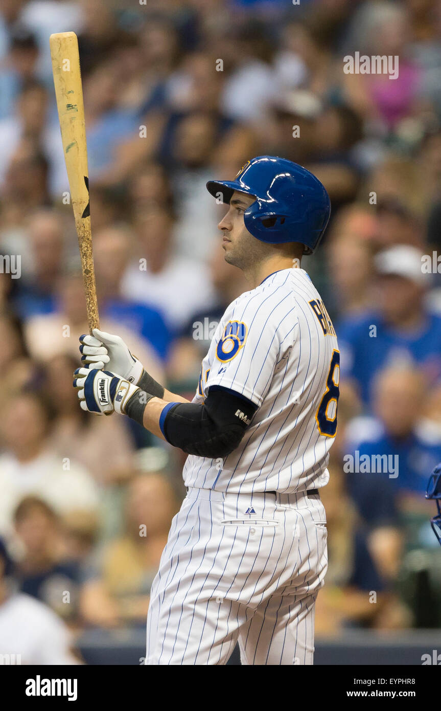 Milwaukee, WI, USA. 31. Juli 2015. Milwaukee Brewers rechts Feldspieler Ryan Braun #8 nach oben um zu schlagen in der Major League Baseball Spiel zwischen den Milwaukee Brewers und den Chicago Cubs im Miller Park in Milwaukee, Wisconsin. John Fisher/CSM/Alamy Live-Nachrichten Stockfoto