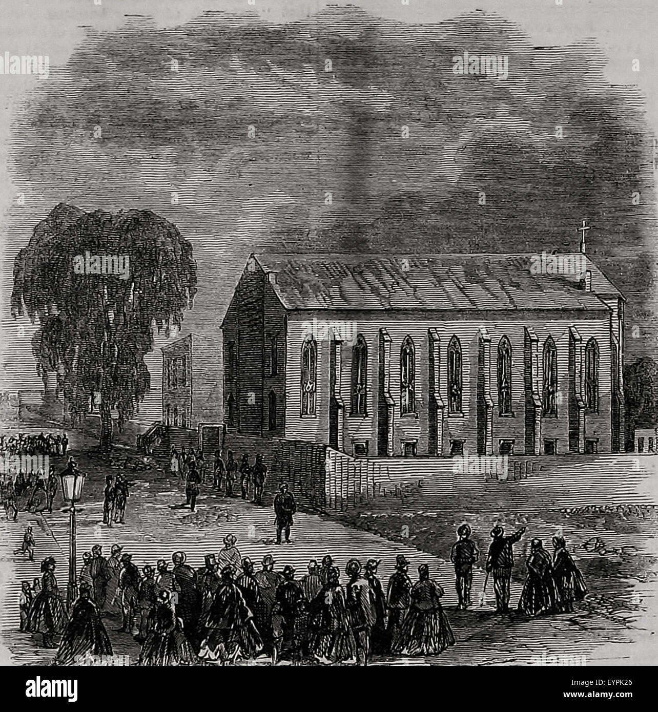 Der große Geist Scherz - Haunted Kirche 'St. Bonifatius' South Eighth Street, Jersey City, NJ Stockfoto