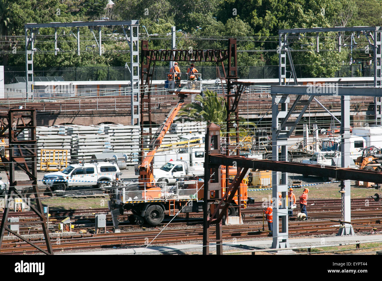 Infrastruktur-Reparaturen durchgeführt auf dem Sydney Schienennetz in der Nähe von Hauptbahnhof, Sydney, Australien Stockfoto
