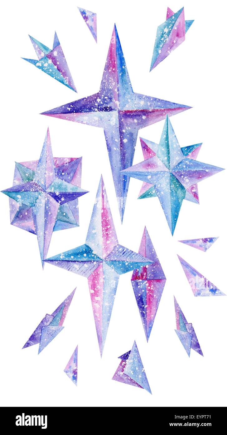 Handbemalte Illustration mit blau und lila geometrische Eis Formen Stockfoto