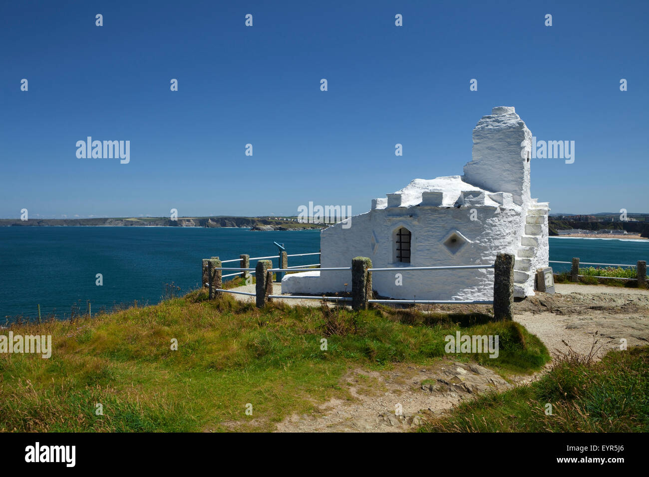 Der Huer Hütte, früher vergangenen Zeiten für Schwärme von Hering, Newquay, Cornwall, England zu beobachten Stockfoto