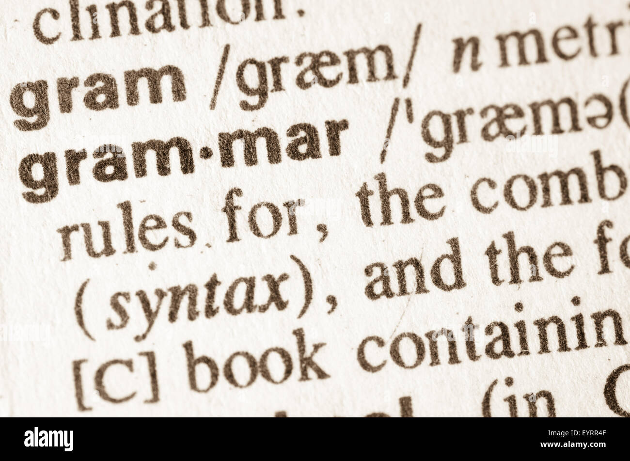 Definition des Wortgrammatik im Wörterbuch Stockfoto