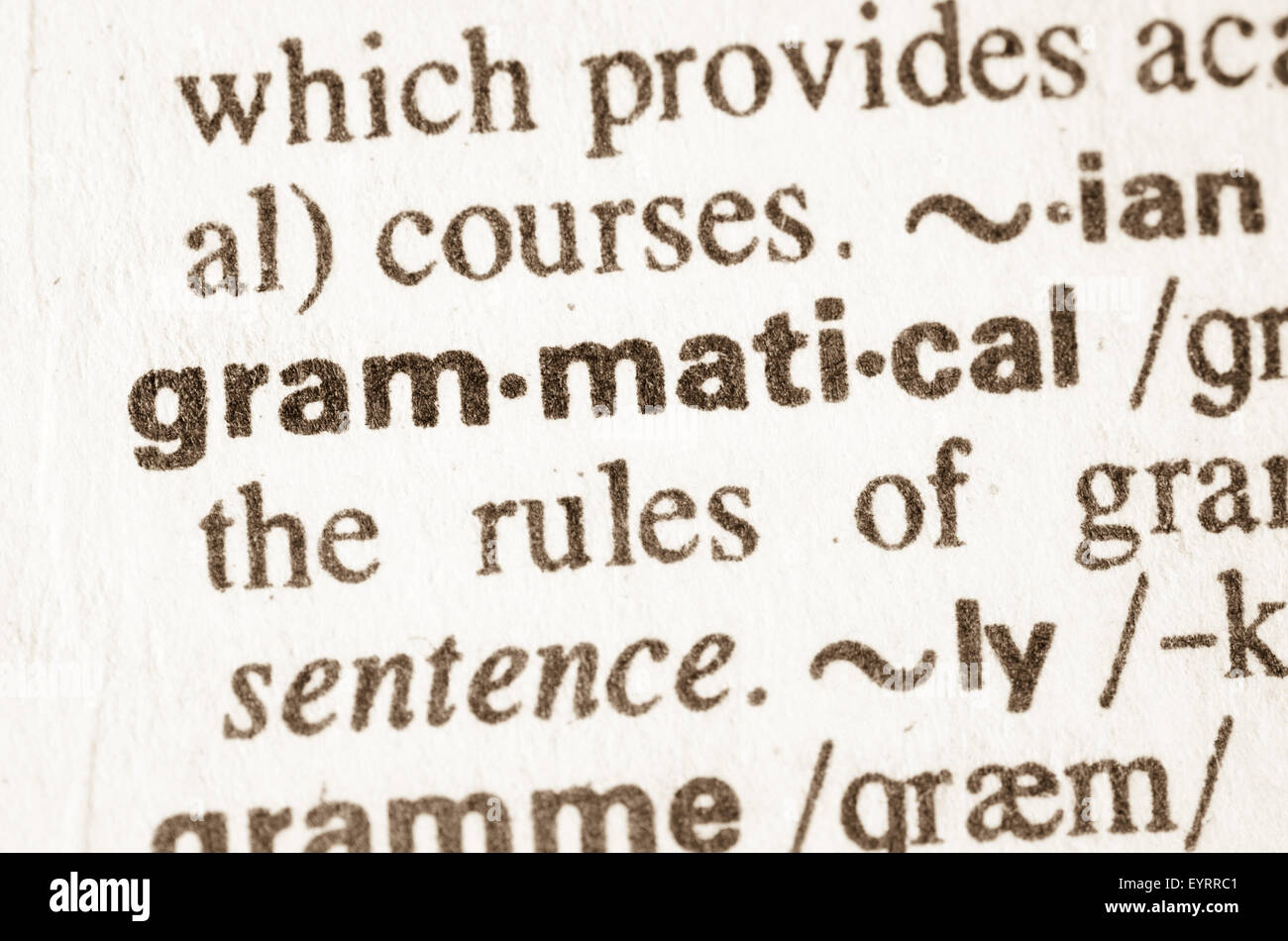 Definition des Wortes grammatische Wörterbuch Stockfoto