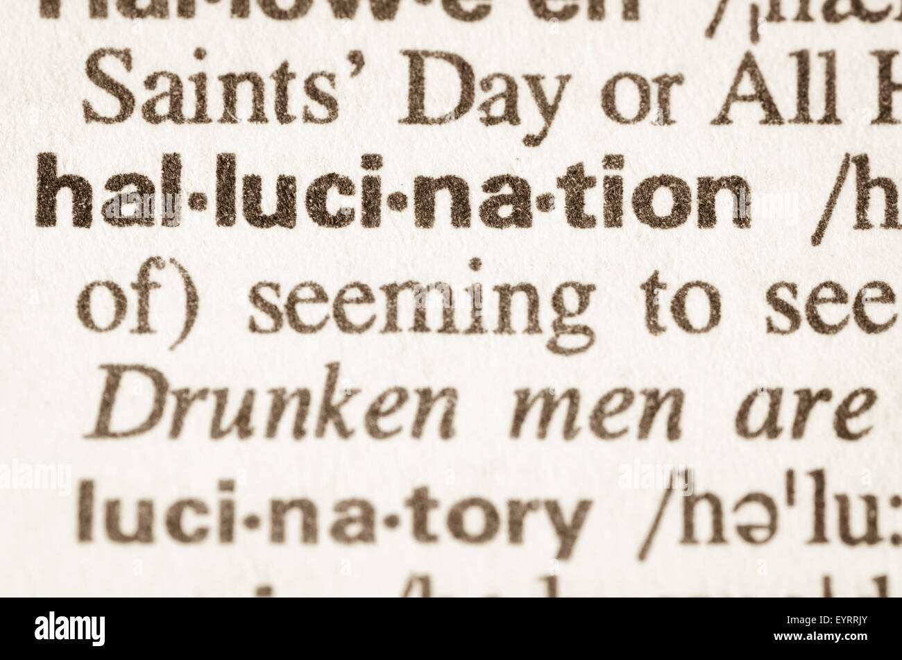 Definition des Wortes Halluzination im Wörterbuch Stockfoto