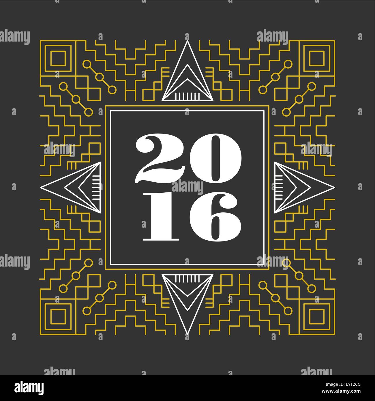 Neues Jahr 2016 retro Vintage Hipster Monogramm Linienrahmen im geometrischen Stil Liniendesign. Ideal für print Poster und Grußkarten Stock Vektor