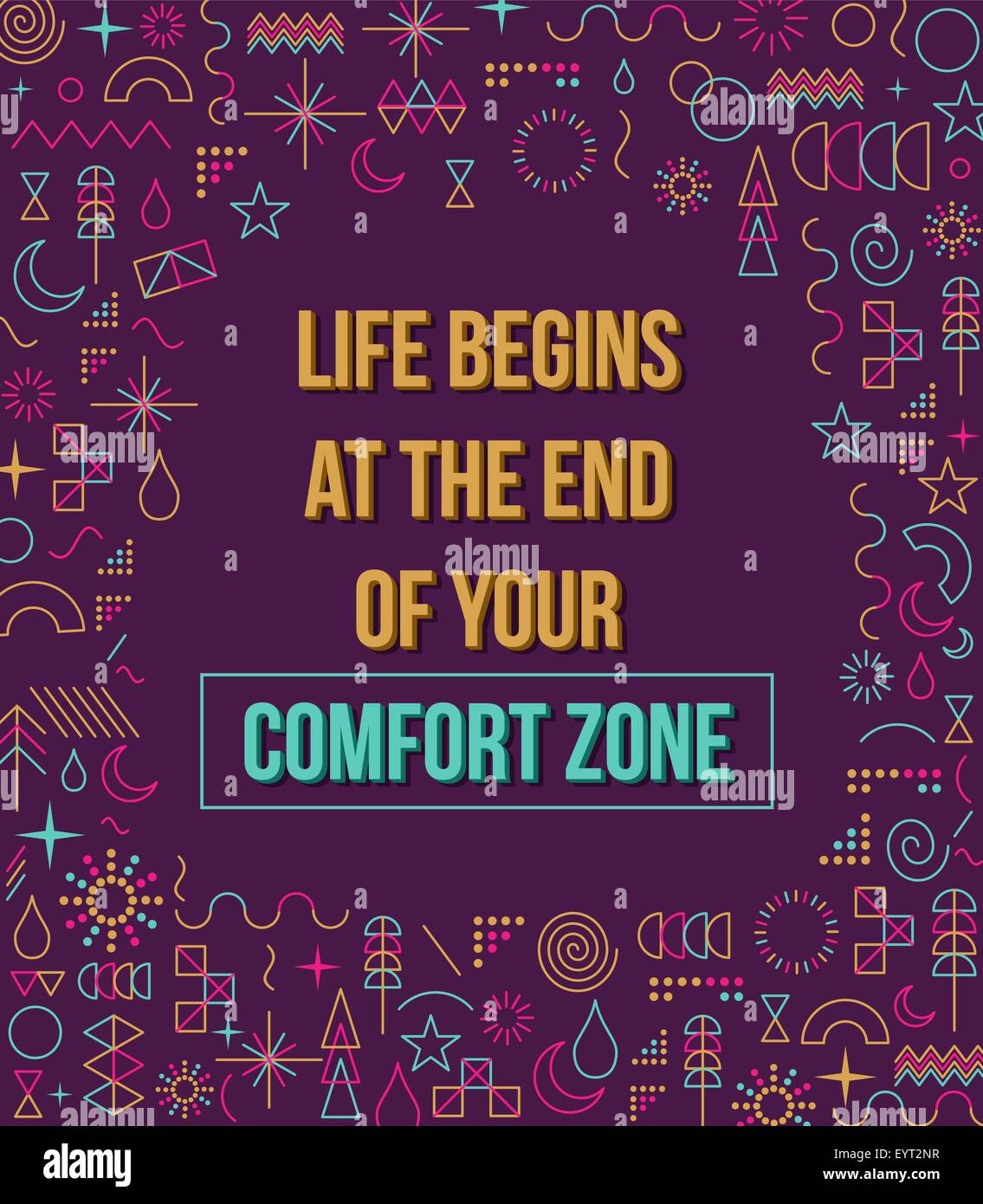 Komfort-Zone Inspiration Zitat mit bunten Elementen in Linie Stil Design-Darstellung. Ideal für print Poster und Karte Stock Vektor