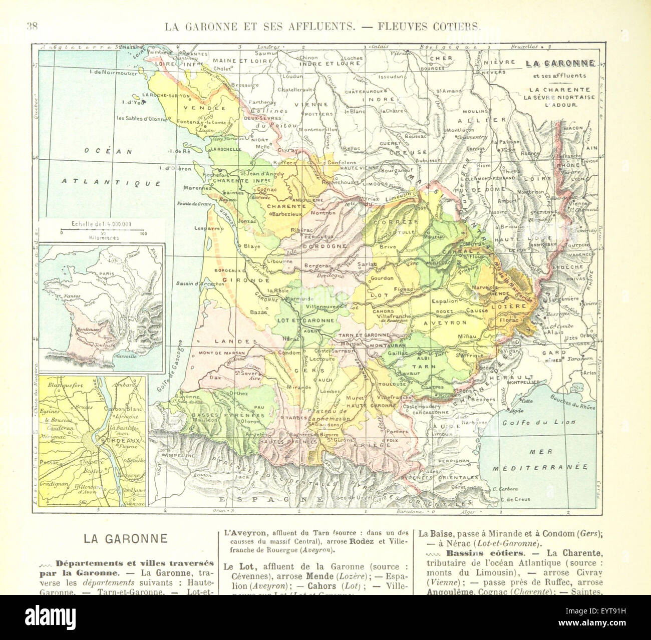 Bild von Seite 42 der „Geographie Générale“ mit einer Karte oder geografischen Details mit einem Index. Stockfoto