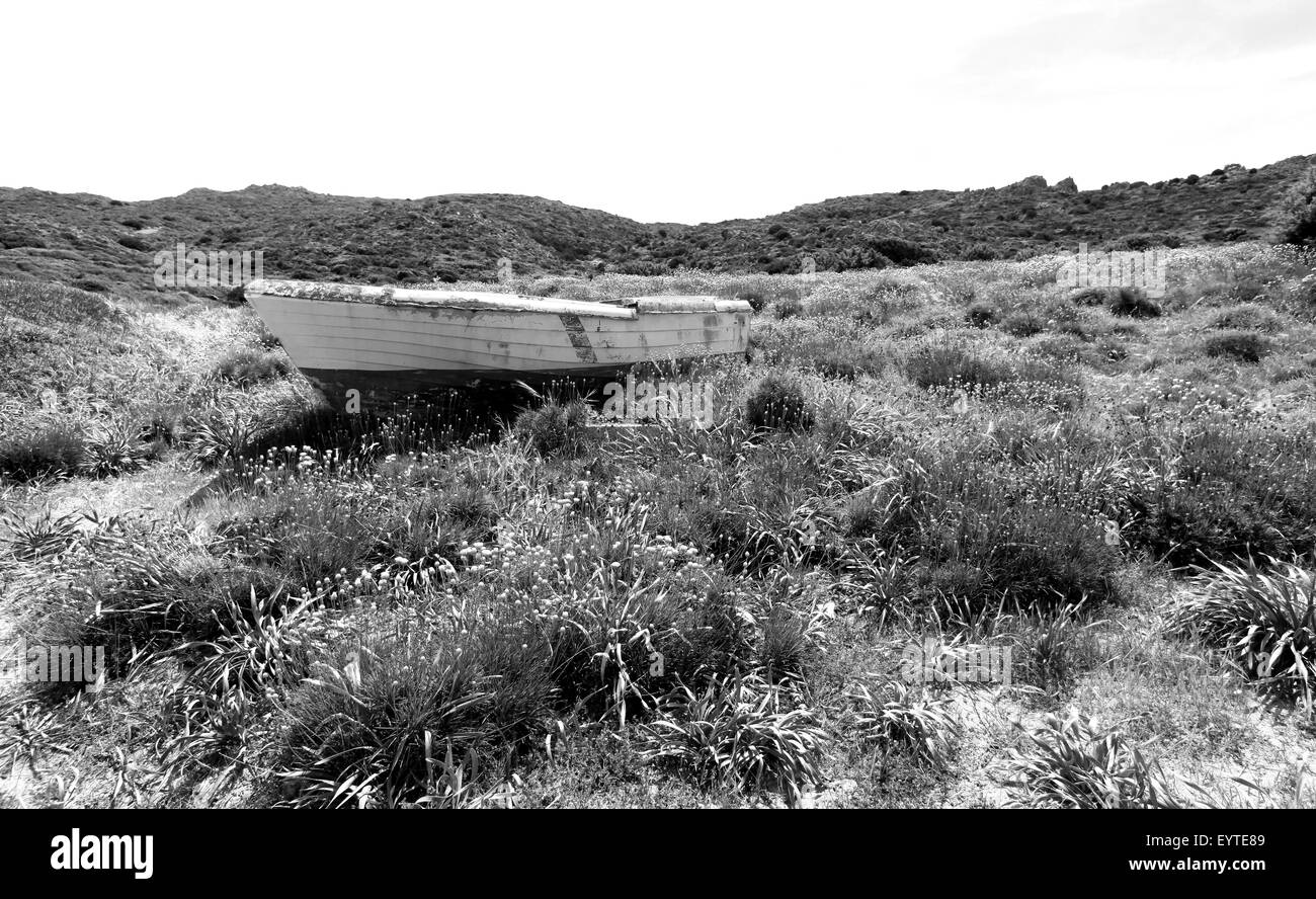 Boot an Land, s/w, Stockfoto