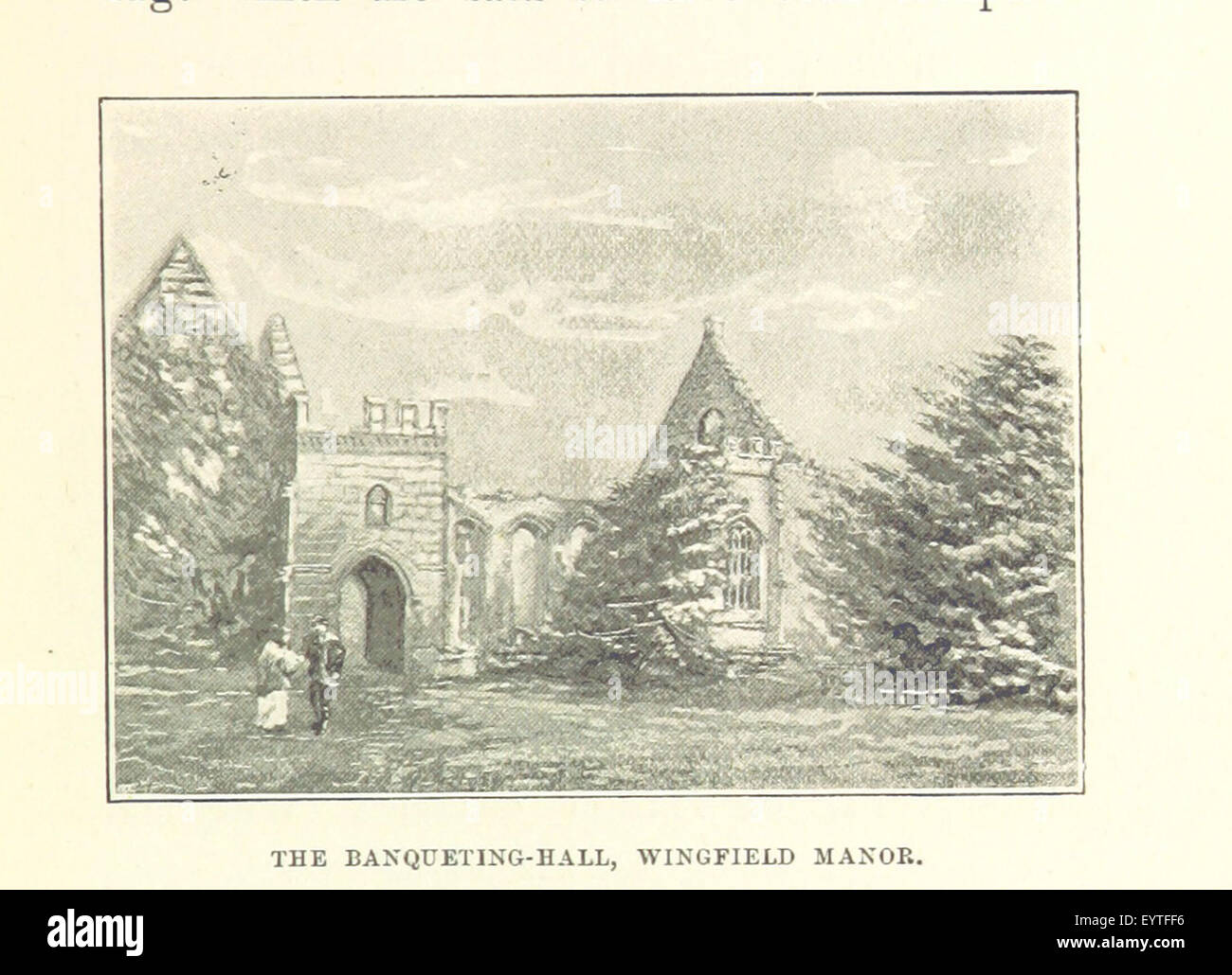Dieses Bild stammt von Seite 75 von „Round About the Crooked Spire“, einem Buch, das die Landschaften und die Architektur von Nordost-Derbyshire skizziert. Das Foto zeigt wahrscheinlich eine Illustration oder Szene der bemerkenswerten Merkmale der Region, insbesondere der Crooked Spire. Stockfoto