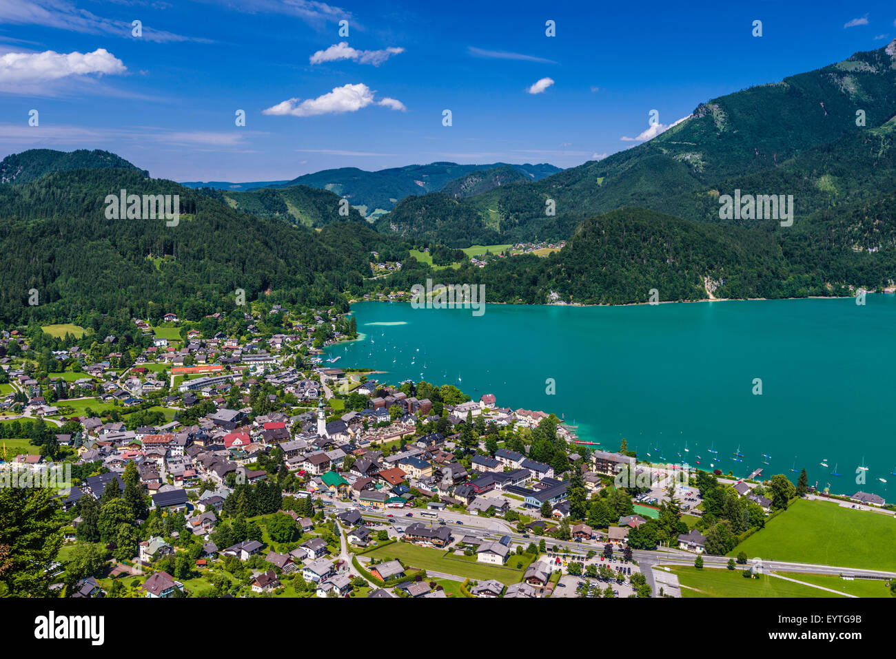 Österreich, Salzburger Land (Bundesforschungsanstalt Österreich), Salzkammergut (Resort), See Wolfgangsee, St. Gilgen, lokale Ansicht, Ansicht von Weißwand (Berg) Stockfoto