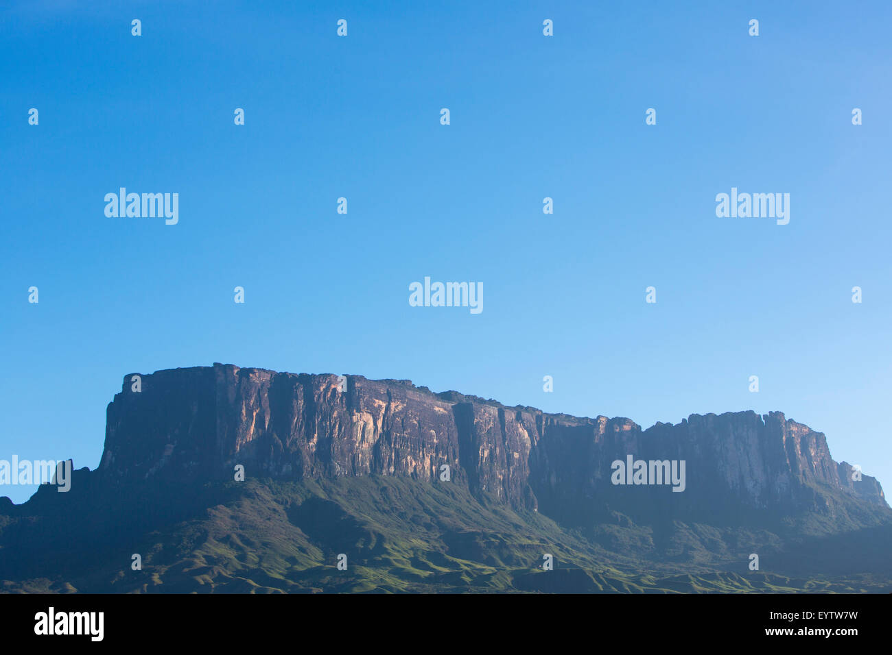 Mount Roraima oder Kukenan Tepui in den frühen Morgenstunden mit klaren, blauen Himmel, Gran Sabana. Venezuela. Südamerika 2015. Stockfoto