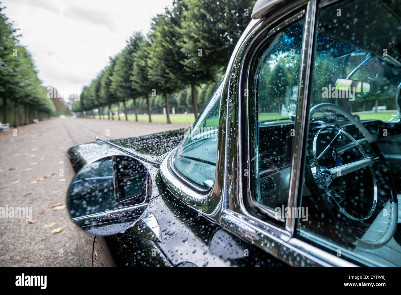 Schwetzingen, Baden-Wurttemberg, Deutschland, Cadillac Eldorado Cabriolet, 1959 Modell, Classic-Gala, Concours d'Elégance im barocken Schlosspark, Detailansicht Stockfoto