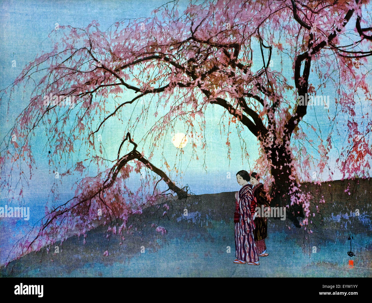 Hiroshi Yoshida, Kumoi-Zakura (Kumoi Kirschbäume) 1920 Farbe Holzschnitt. Toledo Museum of Art, Ohio, USA. Stockfoto