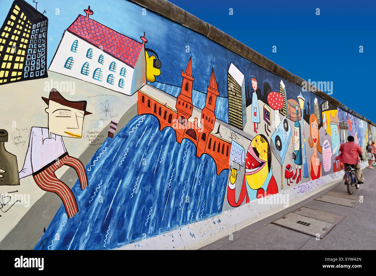 Deutschland, Berlin: Wandmalereien an der ehemaligen Berliner Mauer an der East Side Gallery Stockfoto