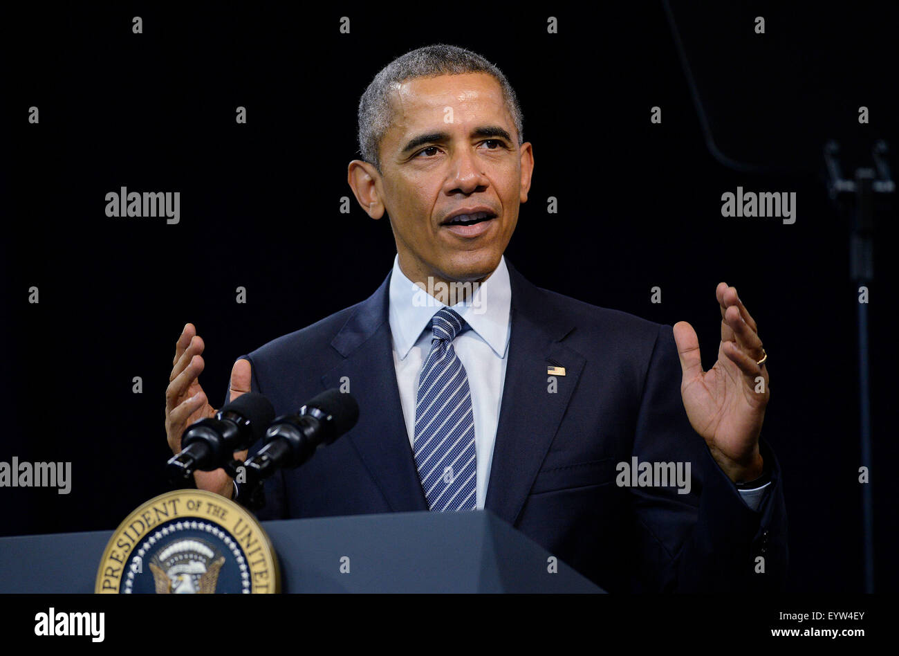 US-Präsident Barack Obama spricht im Rathaus auf dem jungen afrikanischen Führer Initiative (YALI) Mandela Washington Fellowship Presidential Gipfel im Omni Shoreham Hotel am 3. August 2015 in Washington, DC Credit: Olivier Douliery/Pool über CNP - NO-Draht-Dienst - Stockfoto