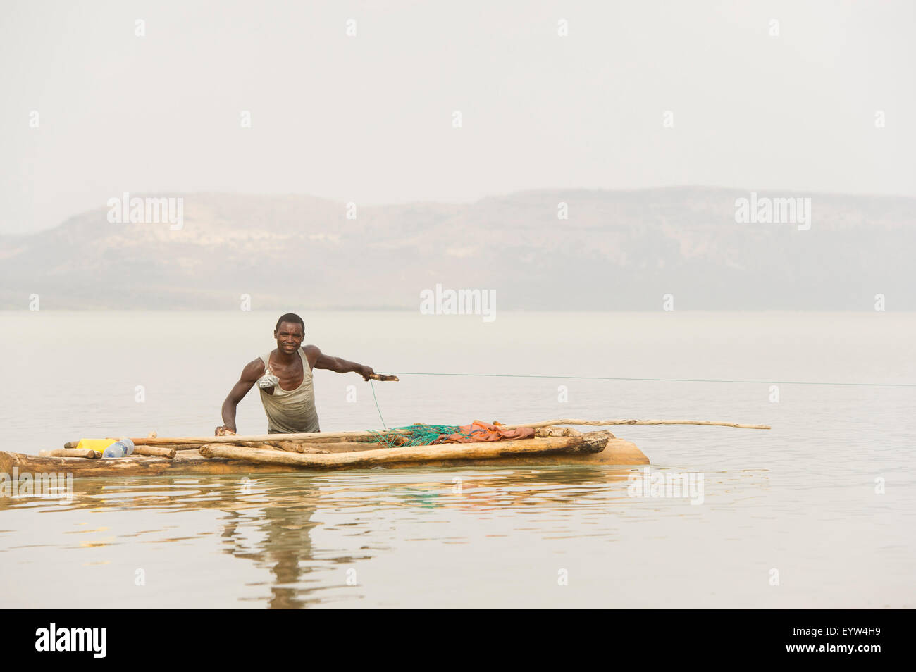 Fischer auf See Chamo, Nechisar Nationalpark, Äthiopien Stockfoto