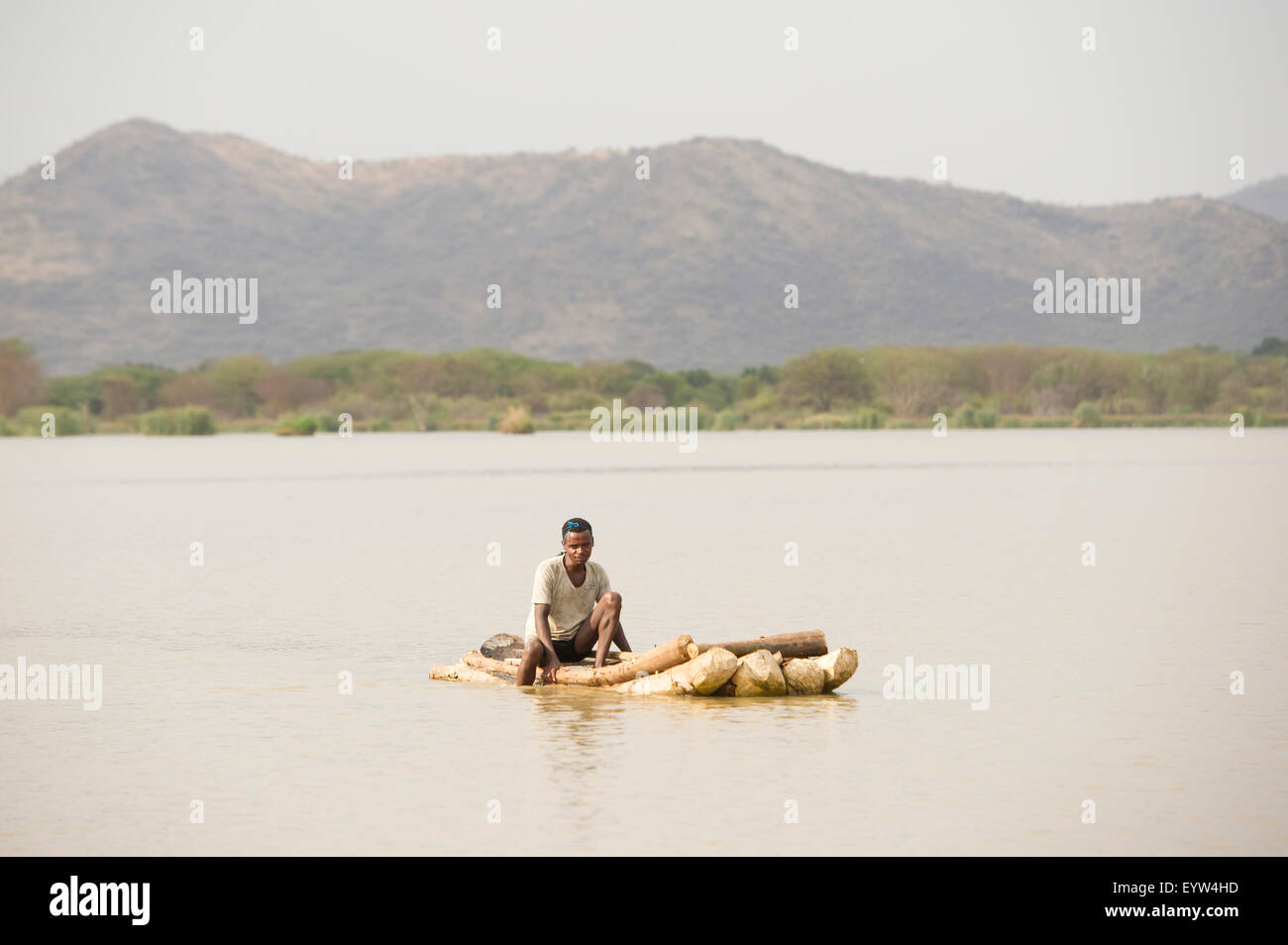 Fischer auf See Chamo, Nechisar Nationalpark, Äthiopien Stockfoto