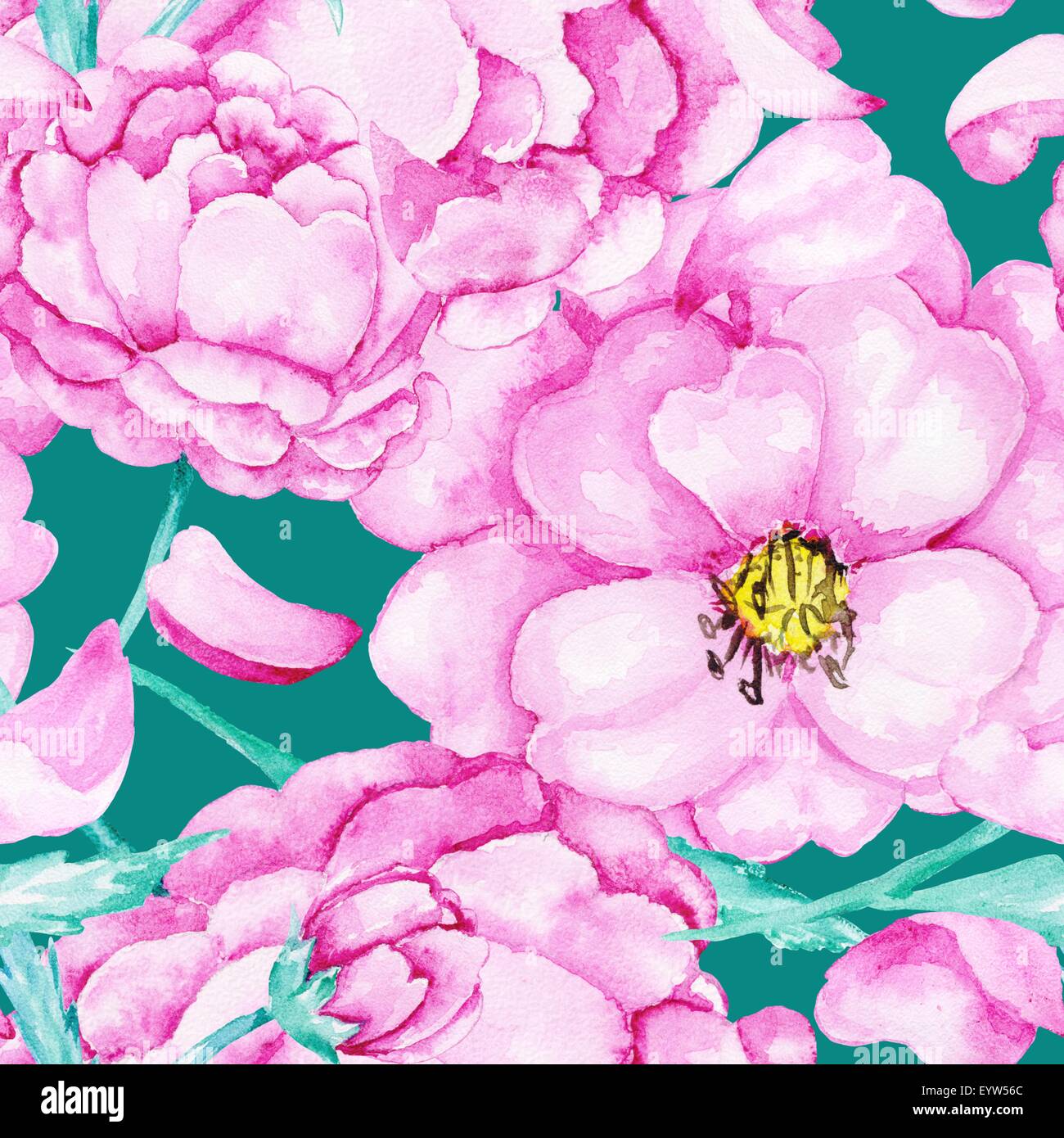 Türkisfarbenen Hintergrund mit rosa Blüten für Tapeten und Textil-design Stockfoto