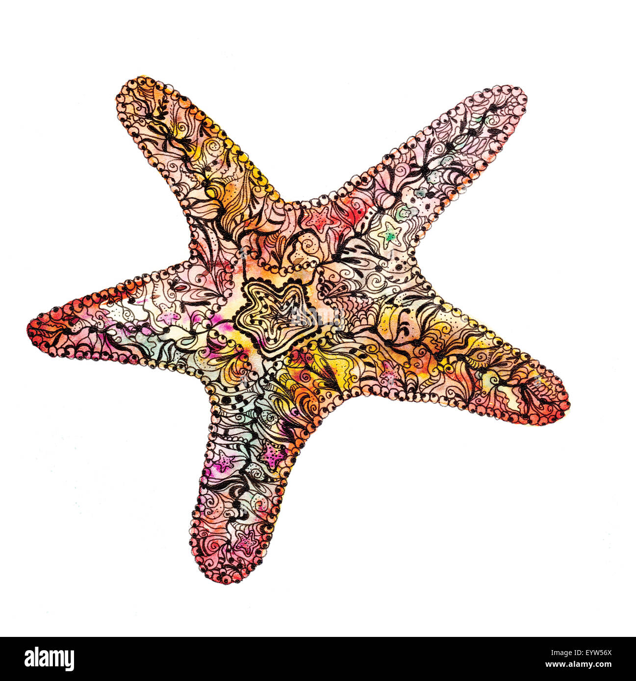 Sterne in Skizze Stil mit handbemalten Tinte Ornamente Stockfoto